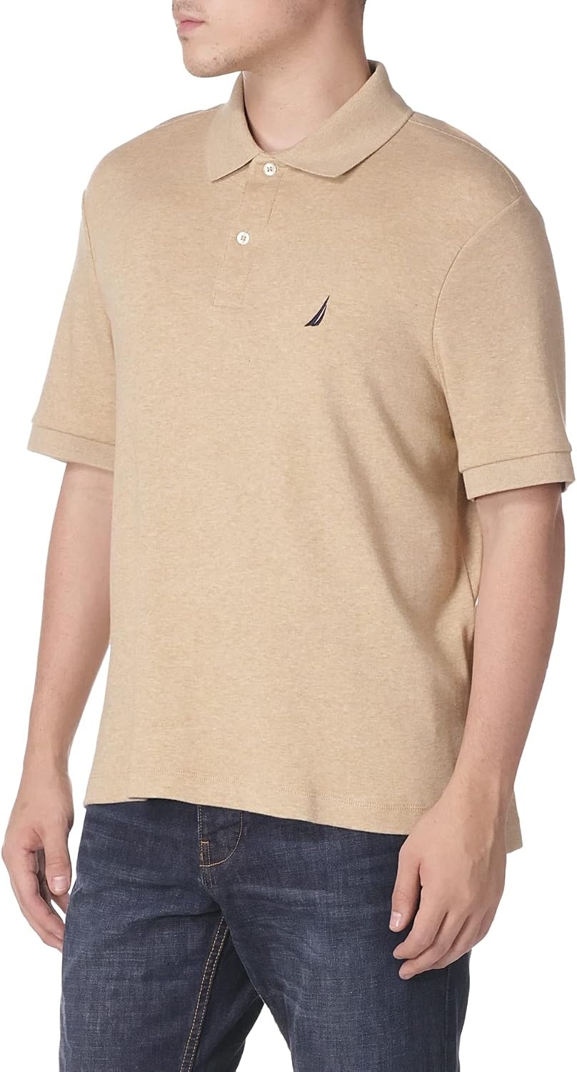 image:imageNautica Mens Classic Fit Short Sleeve Dual Tipped Collar Polo ShirtNew Coastal Camel Heather