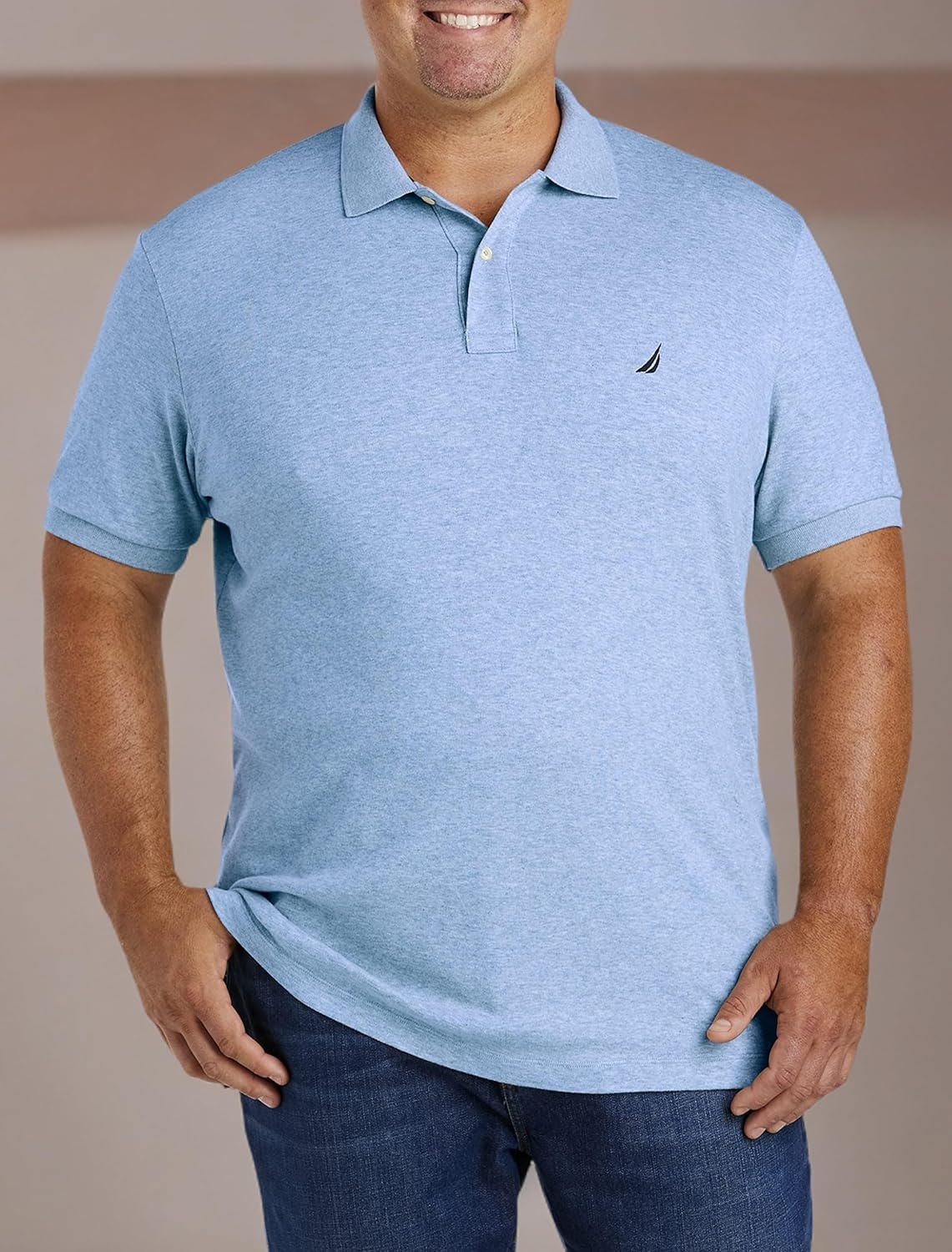 image:imageNautica Mens Classic Fit Short Sleeve Dual Tipped Collar Polo ShirtNew Deep Anchor Heather