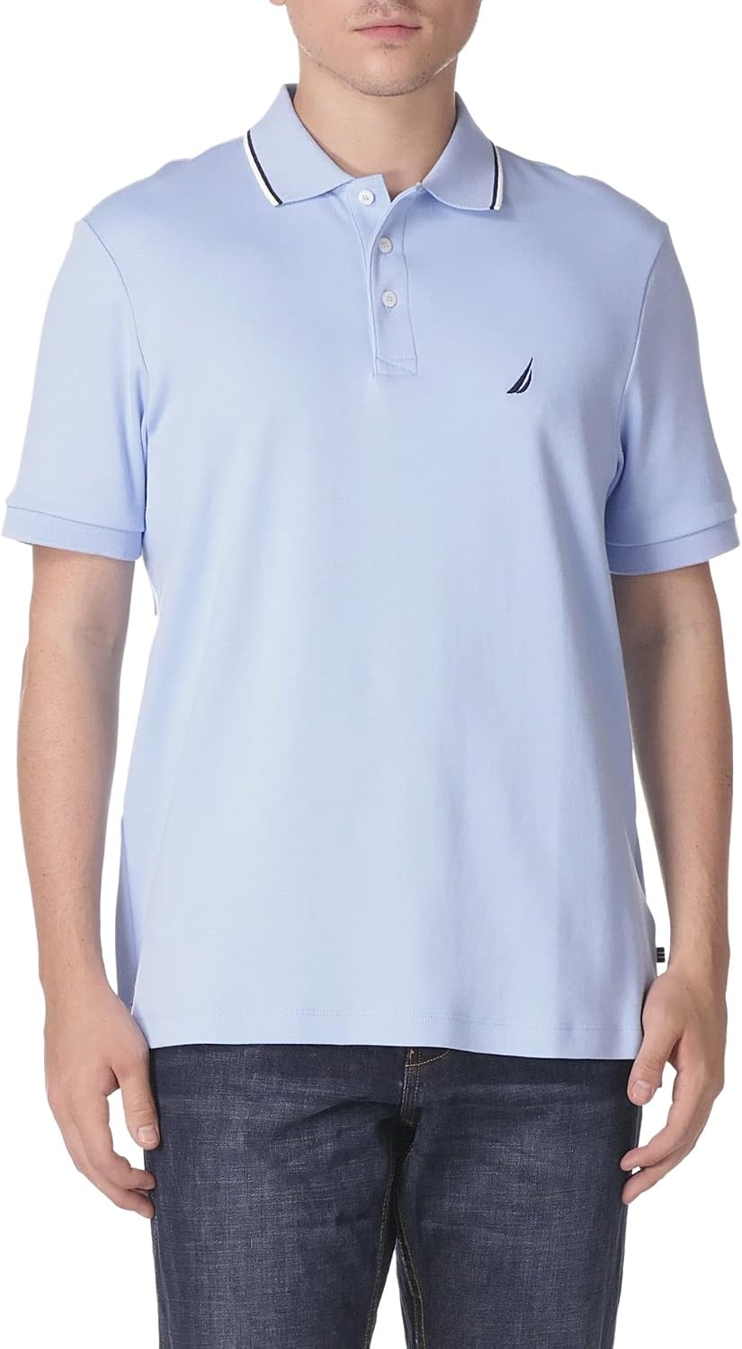 image:imageNautica Mens Classic Fit Short Sleeve Dual Tipped Collar Polo ShirtNoon Blue 2