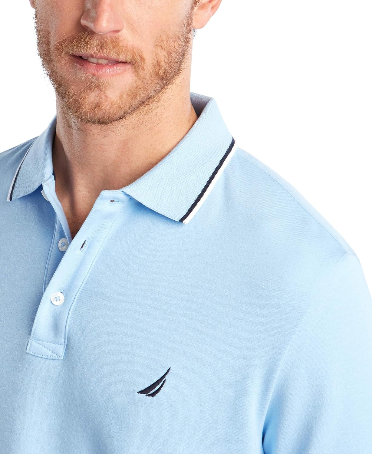 image:imageNautica Mens Classic Fit Short Sleeve Dual Tipped Collar Polo ShirtNoon Blue 2