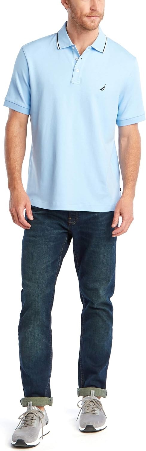 image:imageNautica Mens Classic Fit Short Sleeve Dual Tipped Collar Polo ShirtNoon Blue 2