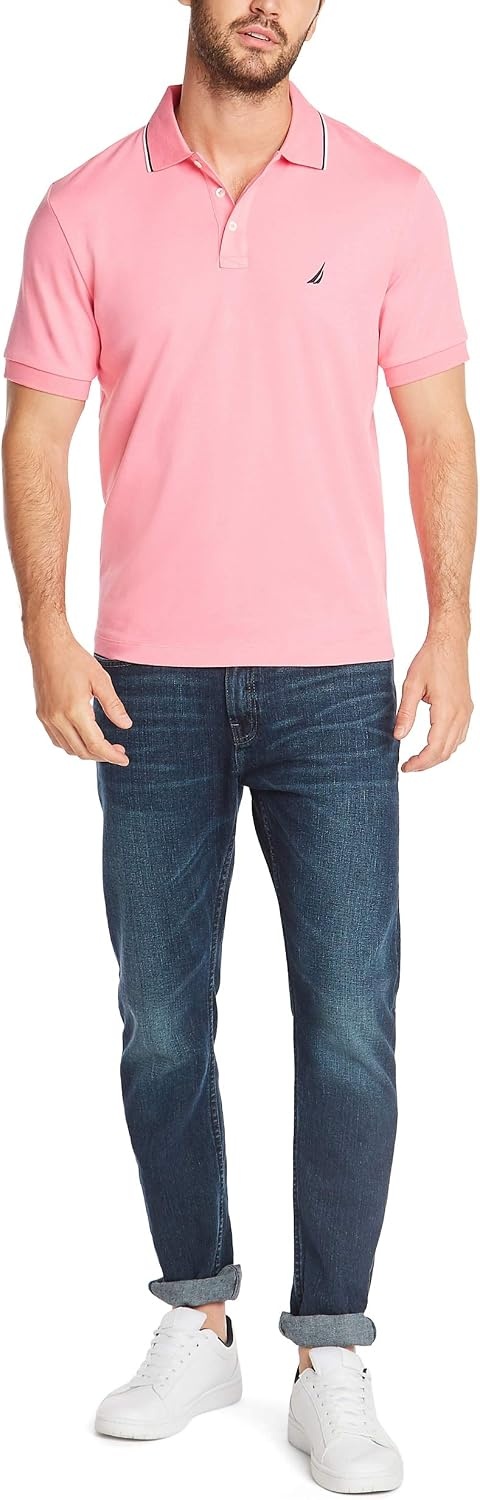 image:imageNautica Mens Classic Fit Short Sleeve Dual Tipped Collar Polo ShirtPink