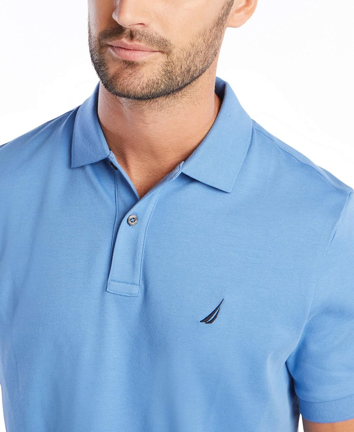 image:imageNautica Mens Classic Fit Short Sleeve Dual Tipped Collar Polo ShirtRivieria Blue Solid