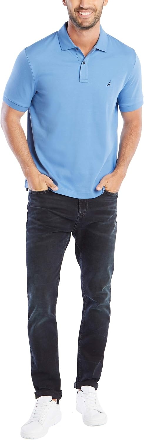 image:imageNautica Mens Classic Fit Short Sleeve Dual Tipped Collar Polo ShirtRivieria Blue Solid
