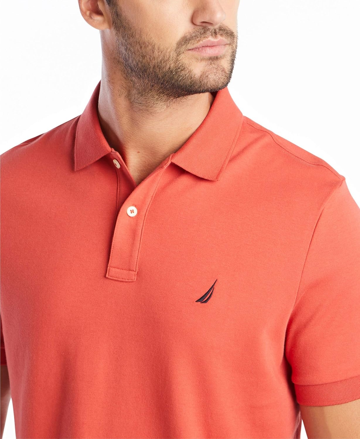 image:imageNautica Mens Classic Fit Short Sleeve Dual Tipped Collar Polo ShirtSunbaked Red Solid