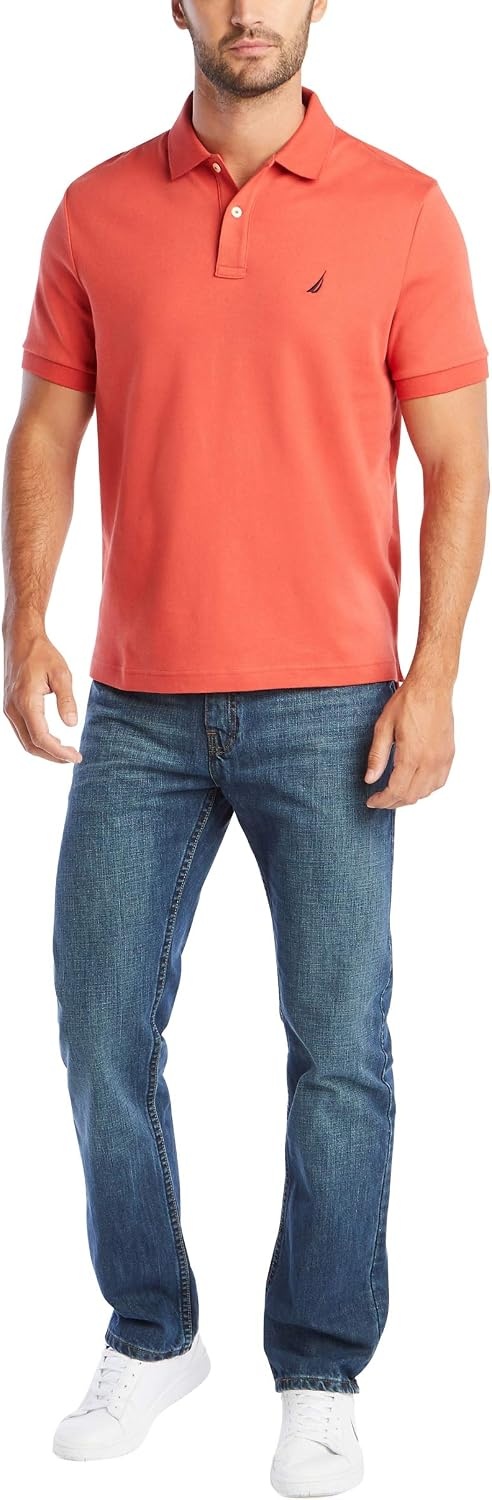 image:imageNautica Mens Classic Fit Short Sleeve Dual Tipped Collar Polo ShirtSunbaked Red Solid