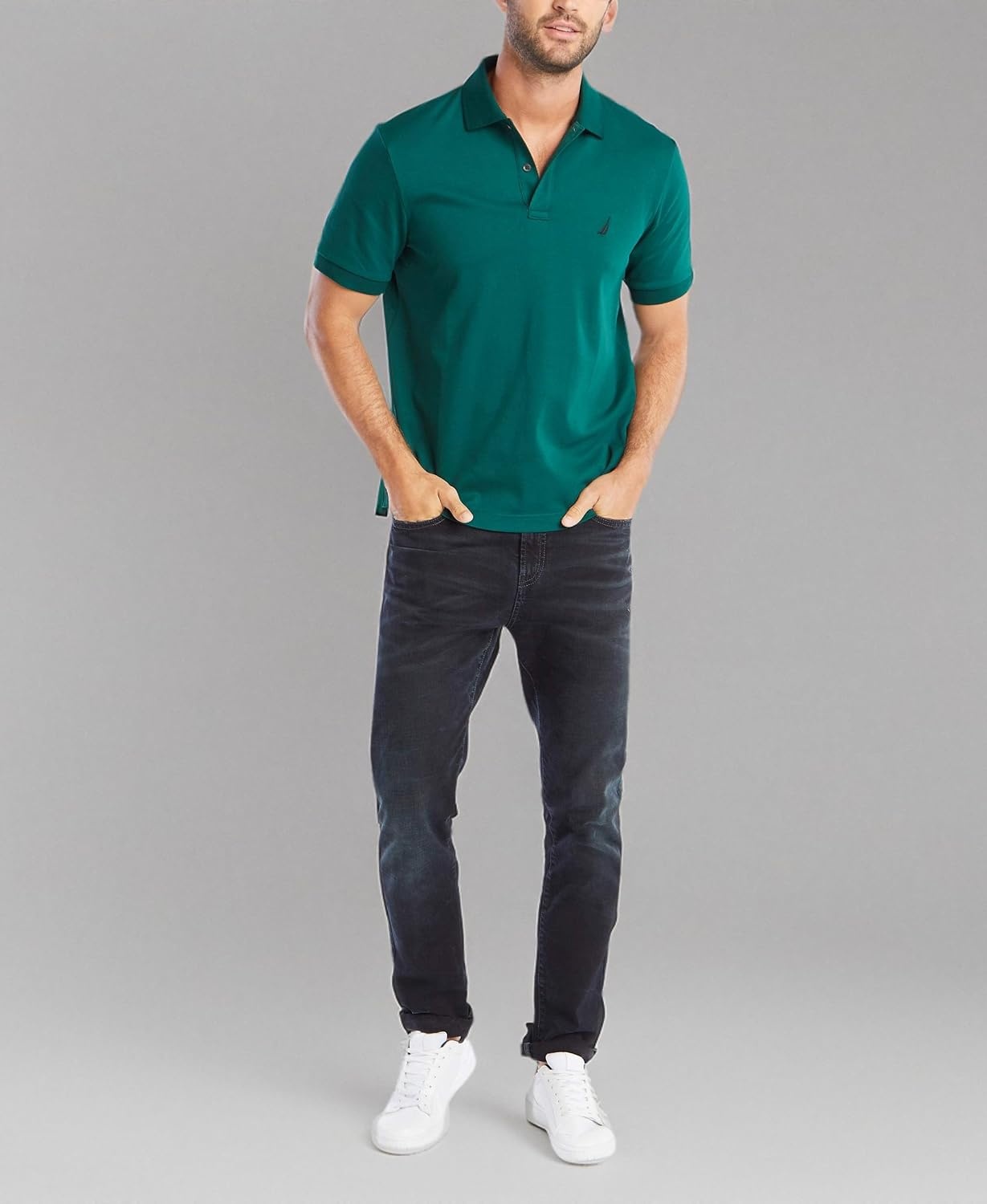 image:imageNautica Mens Classic Fit Short Sleeve Dual Tipped Collar Polo ShirtTidal Green Solid