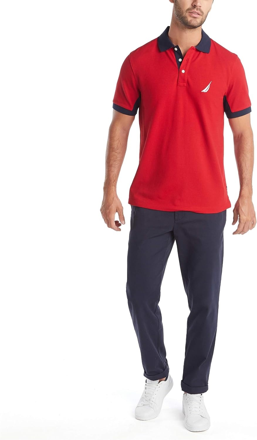 image:imageNautica Mens Classic Fit Short Sleeve Performance Pique Polo ShirtNautica Red