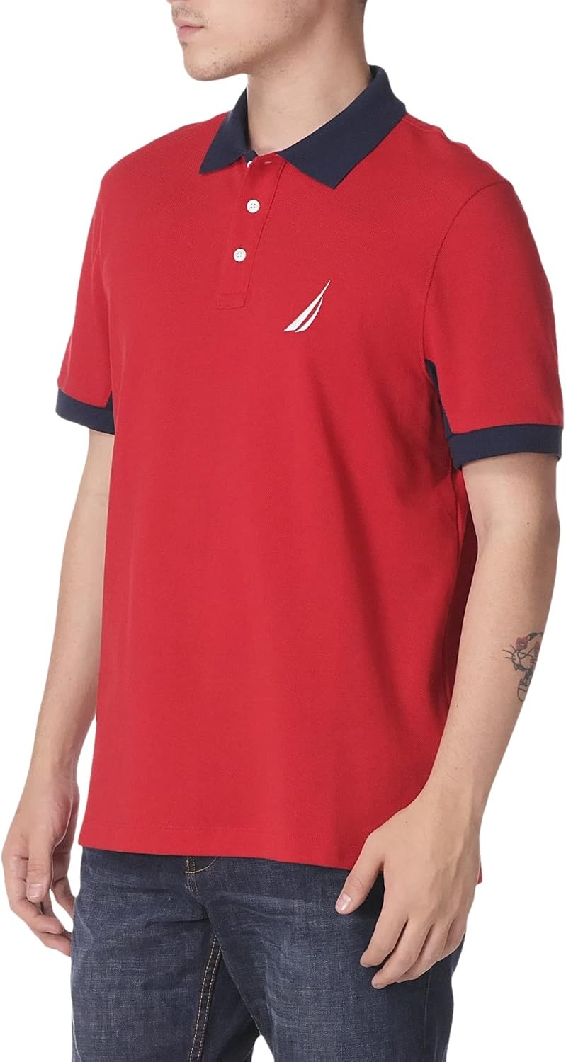 image:imageNautica Mens Classic Fit Short Sleeve Performance Pique Polo ShirtNautica Red