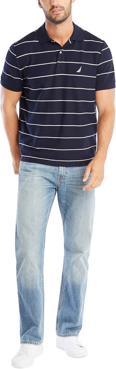 image:imageNautica Mens Classic Short Sleeve Striped Polo T ShirtNavy