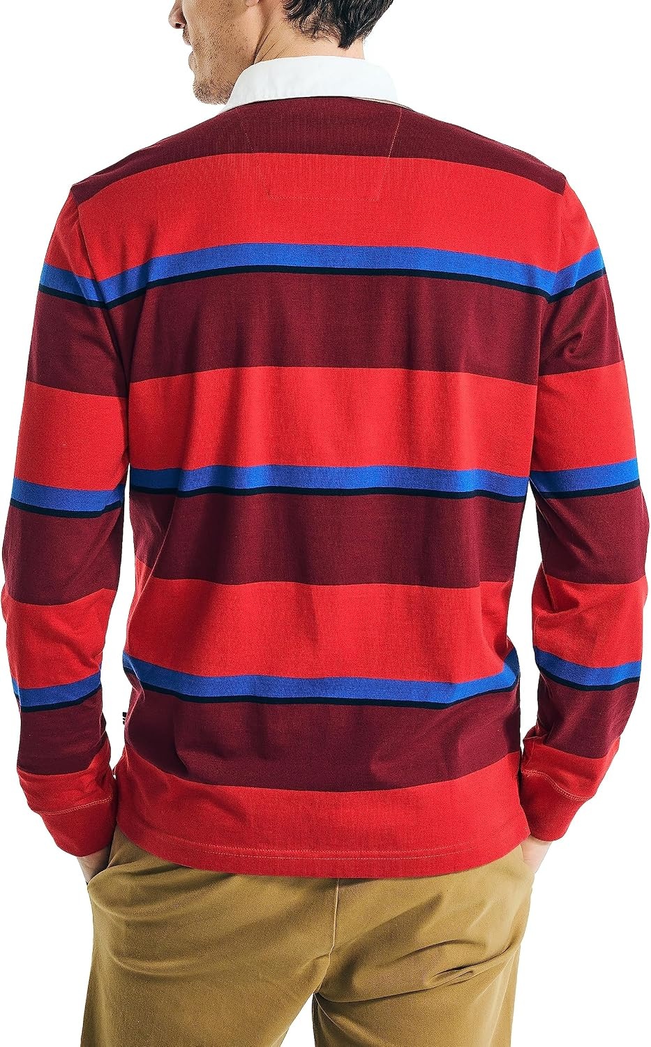 image:imageNautica Mens Relaxed Fit LongSleeve Rugby PoloSunrise Red