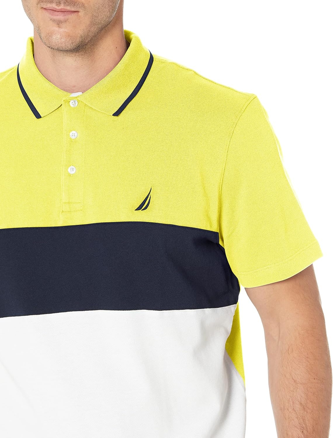 image:imageNautica Mens Short Sleeve 100 Cotton Pique Color Block Polo ShirtBlazing Yellow