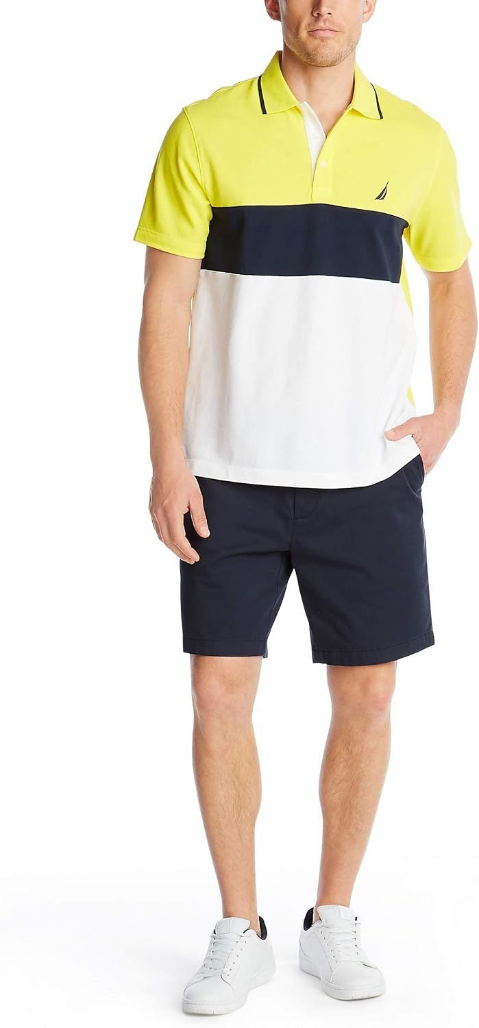 image:imageNautica Mens Short Sleeve 100 Cotton Pique Color Block Polo ShirtBlazing Yellow