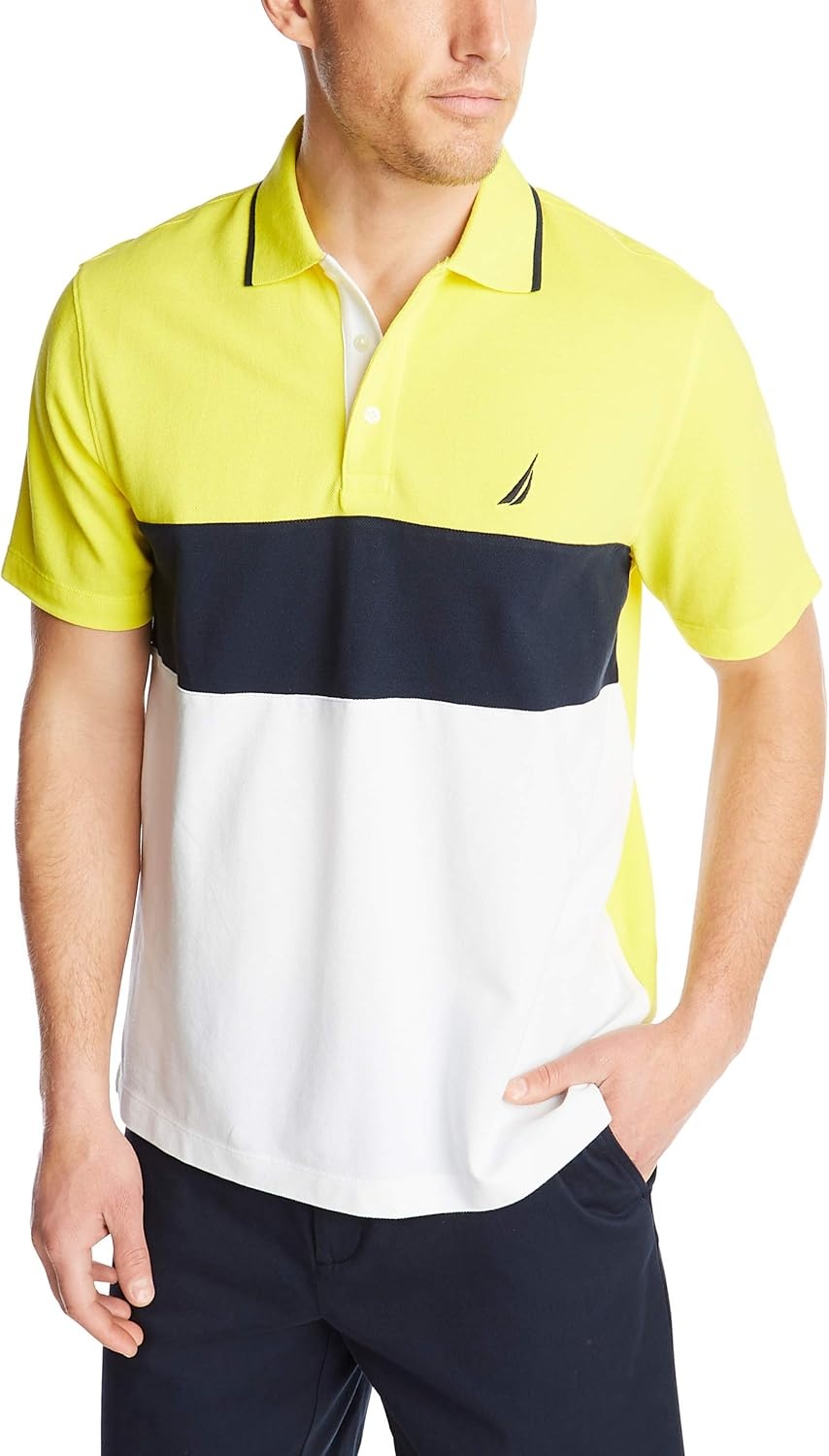 image:imageNautica Mens Short Sleeve 100 Cotton Pique Color Block Polo ShirtBlazing Yellow
