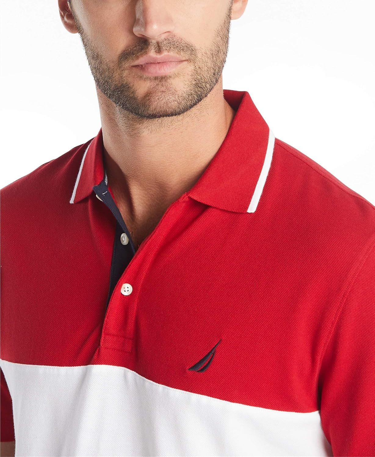 image:imageNautica Mens Short Sleeve 100 Cotton Pique Color Block Polo ShirtNautica Red