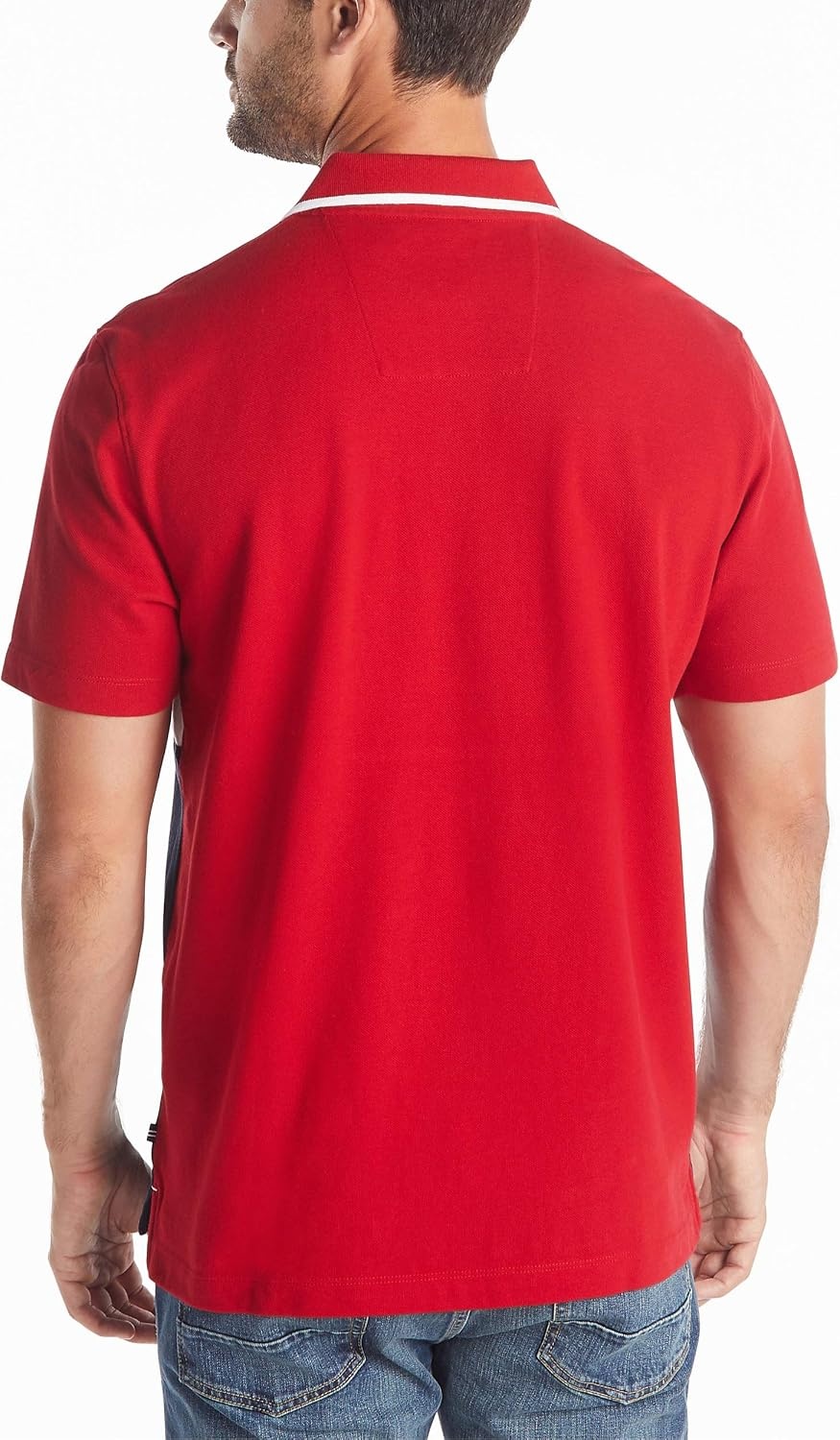 image:imageNautica Mens Short Sleeve 100 Cotton Pique Color Block Polo ShirtNautica Red