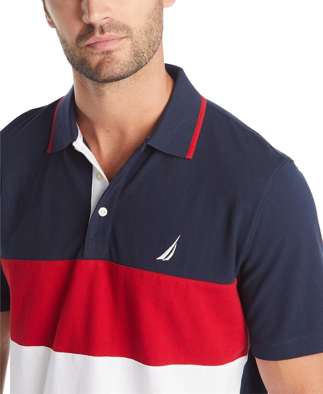 image:imageNautica Mens Short Sleeve 100 Cotton Pique Color Block Polo ShirtNavy