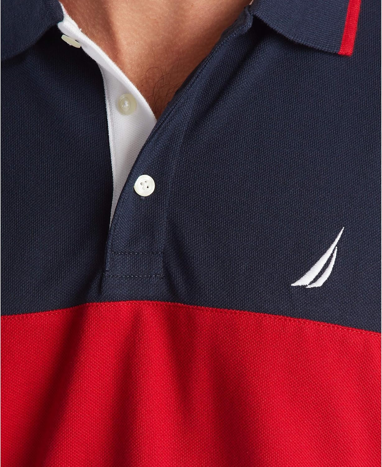 image:imageNautica Mens Short Sleeve 100 Cotton Pique Color Block Polo ShirtNavy