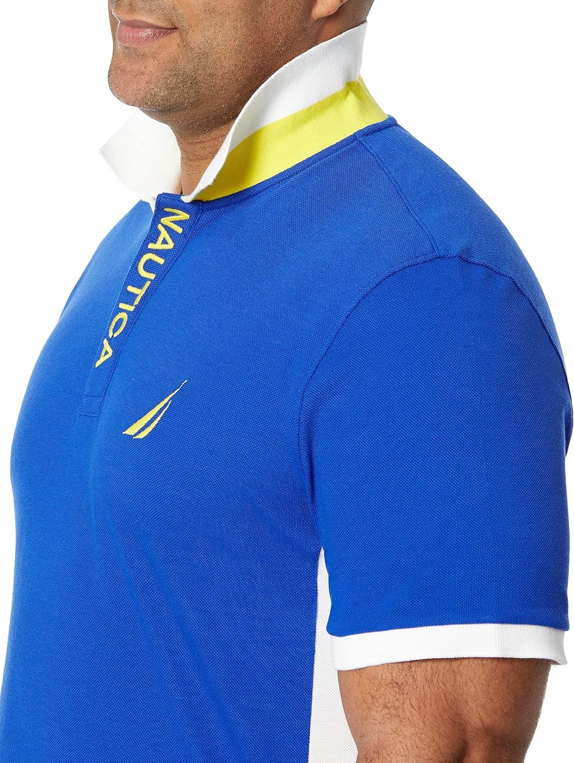 image:imageNautica Mens Short Sleeve Color Block Performance Pique Polo ShirtBright Cobalt