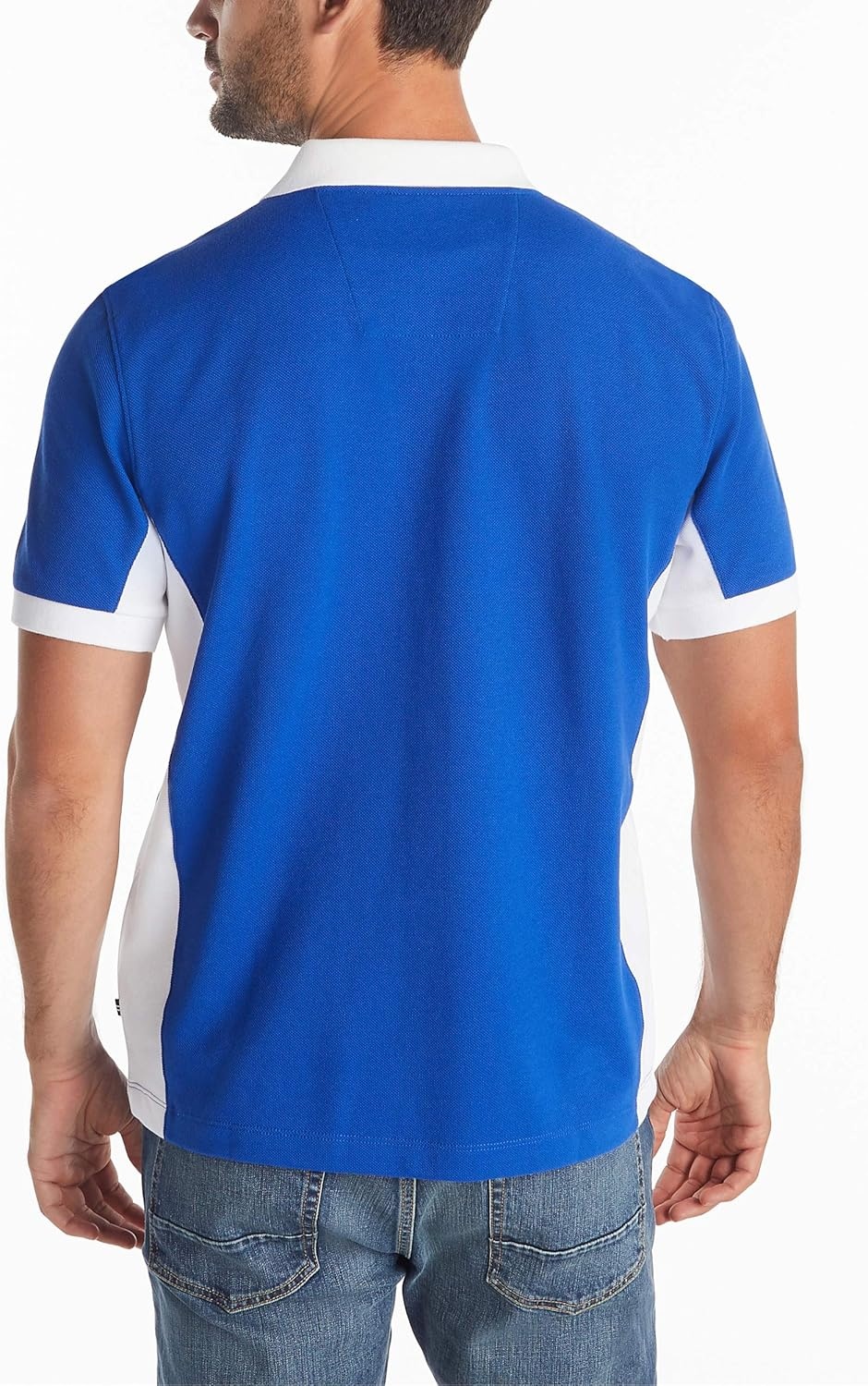 image:imageNautica Mens Short Sleeve Color Block Performance Pique Polo ShirtBright Cobalt