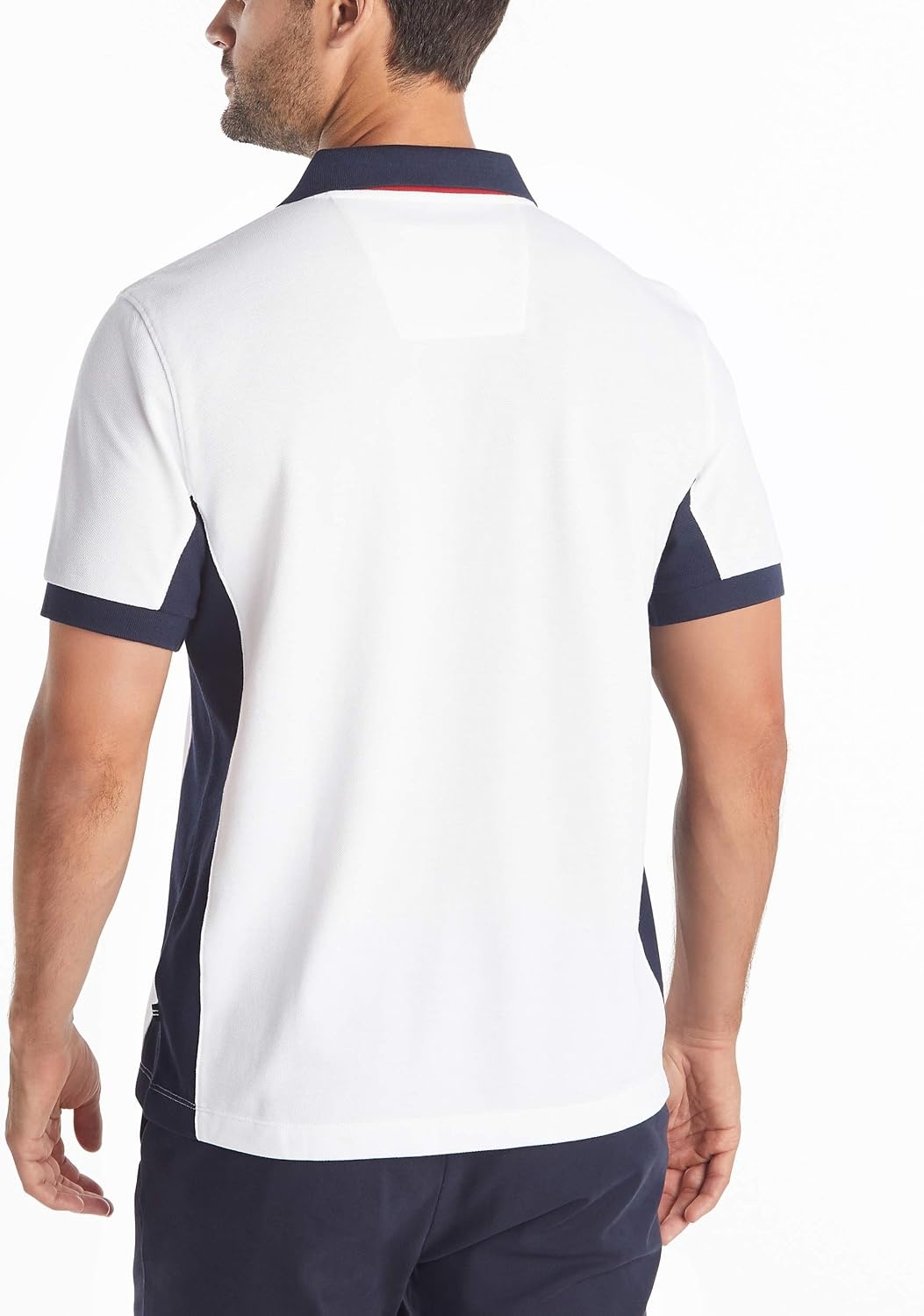 image:imageNautica Mens Short Sleeve Color Block Performance Pique Polo ShirtBright White