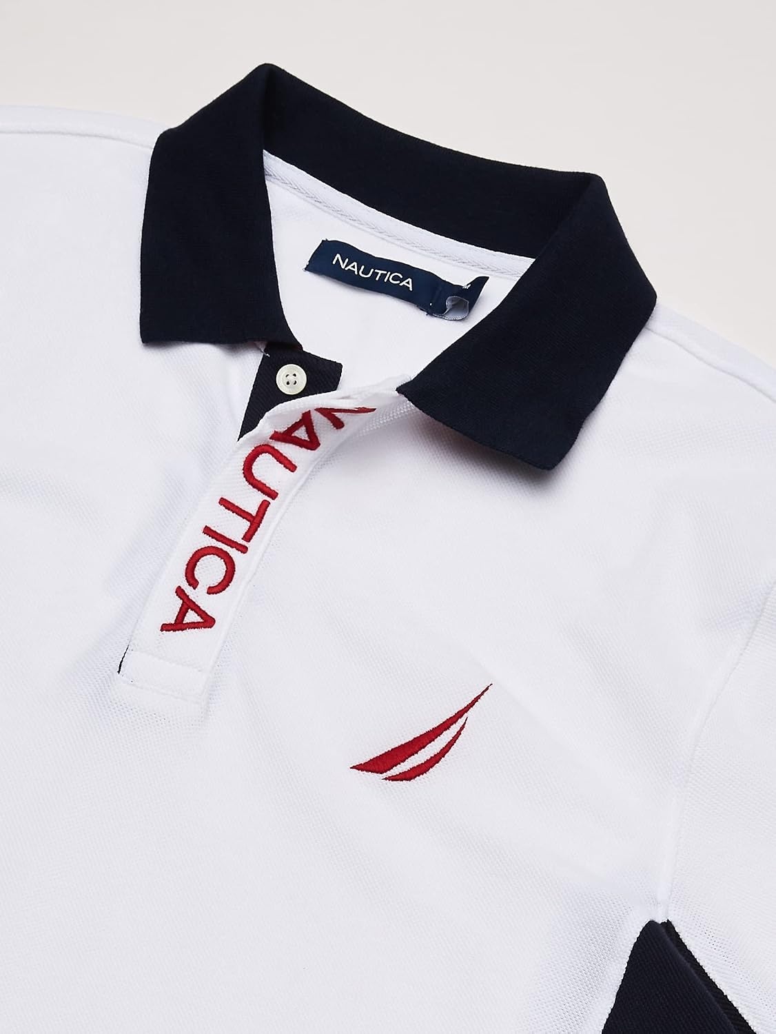 image:imageNautica Mens Short Sleeve Color Block Performance Pique Polo ShirtBright White