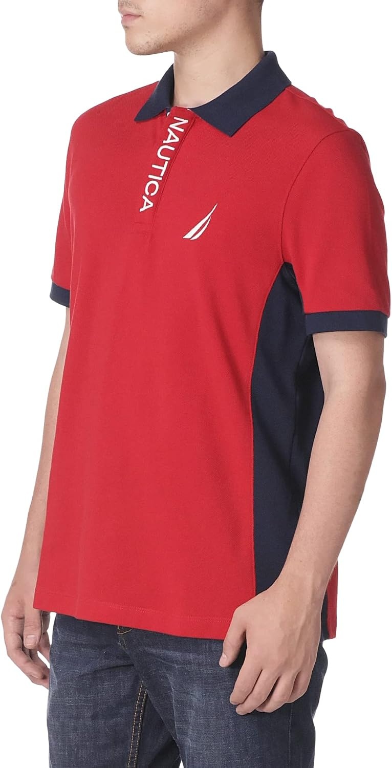 image:imageNautica Mens Short Sleeve Color Block Performance Pique Polo ShirtNautica Red