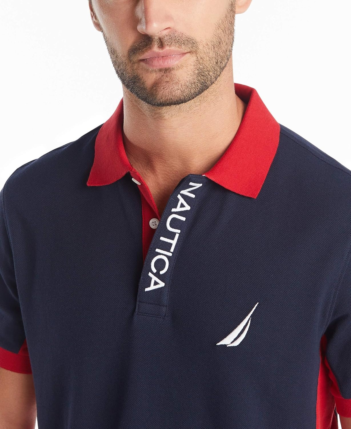 image:imageNautica Mens Short Sleeve Color Block Performance Pique Polo ShirtNavy