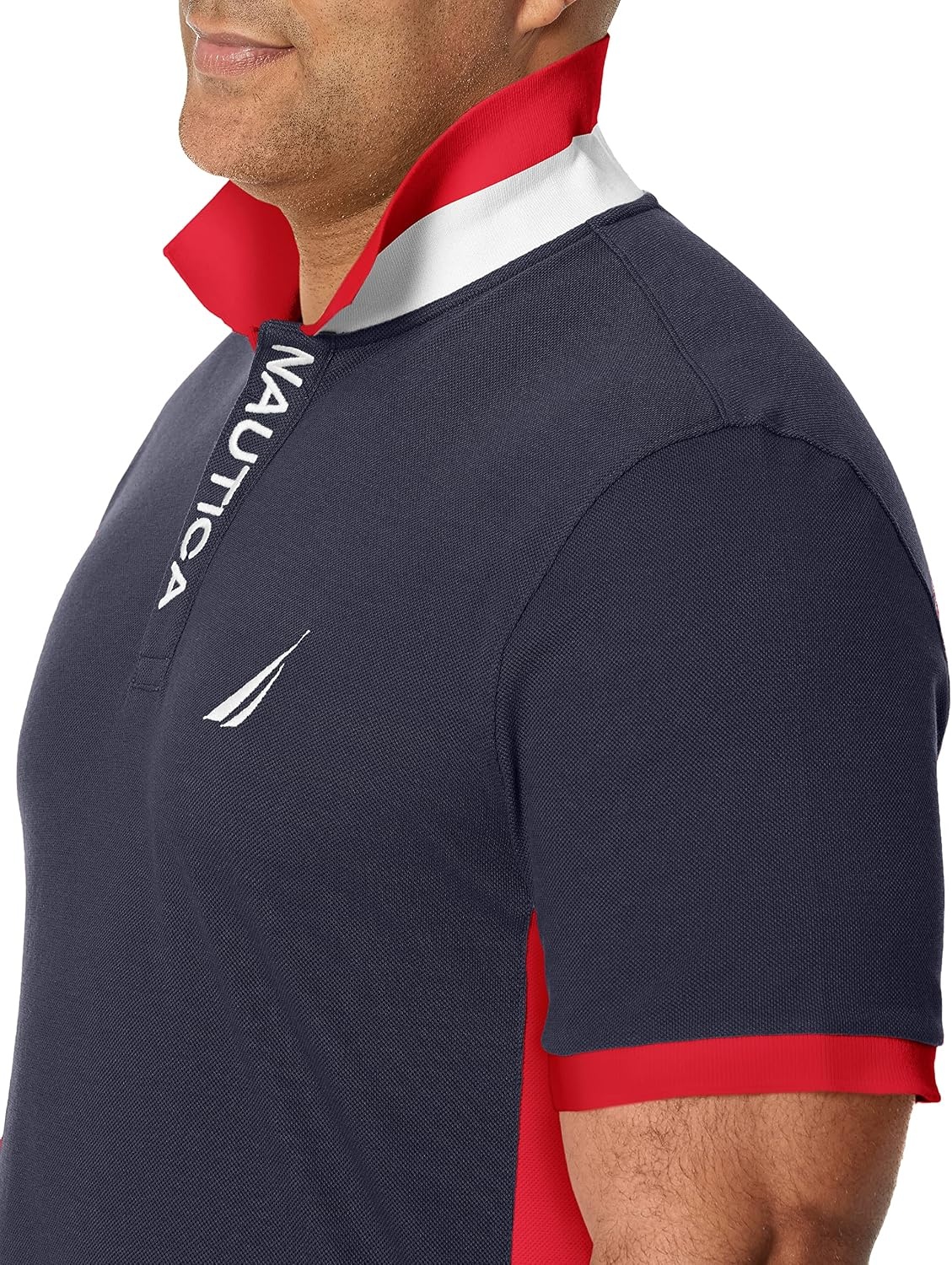 image:imageNautica Mens Short Sleeve Color Block Performance Pique Polo ShirtNavy