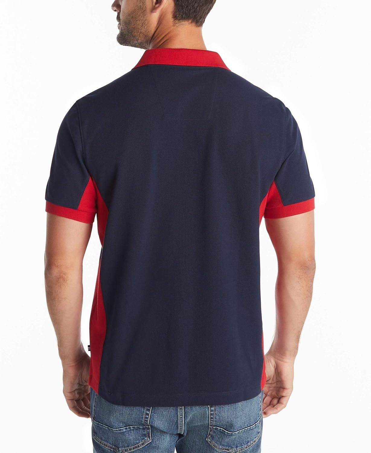 image:imageNautica Mens Short Sleeve Color Block Performance Pique Polo ShirtNavy