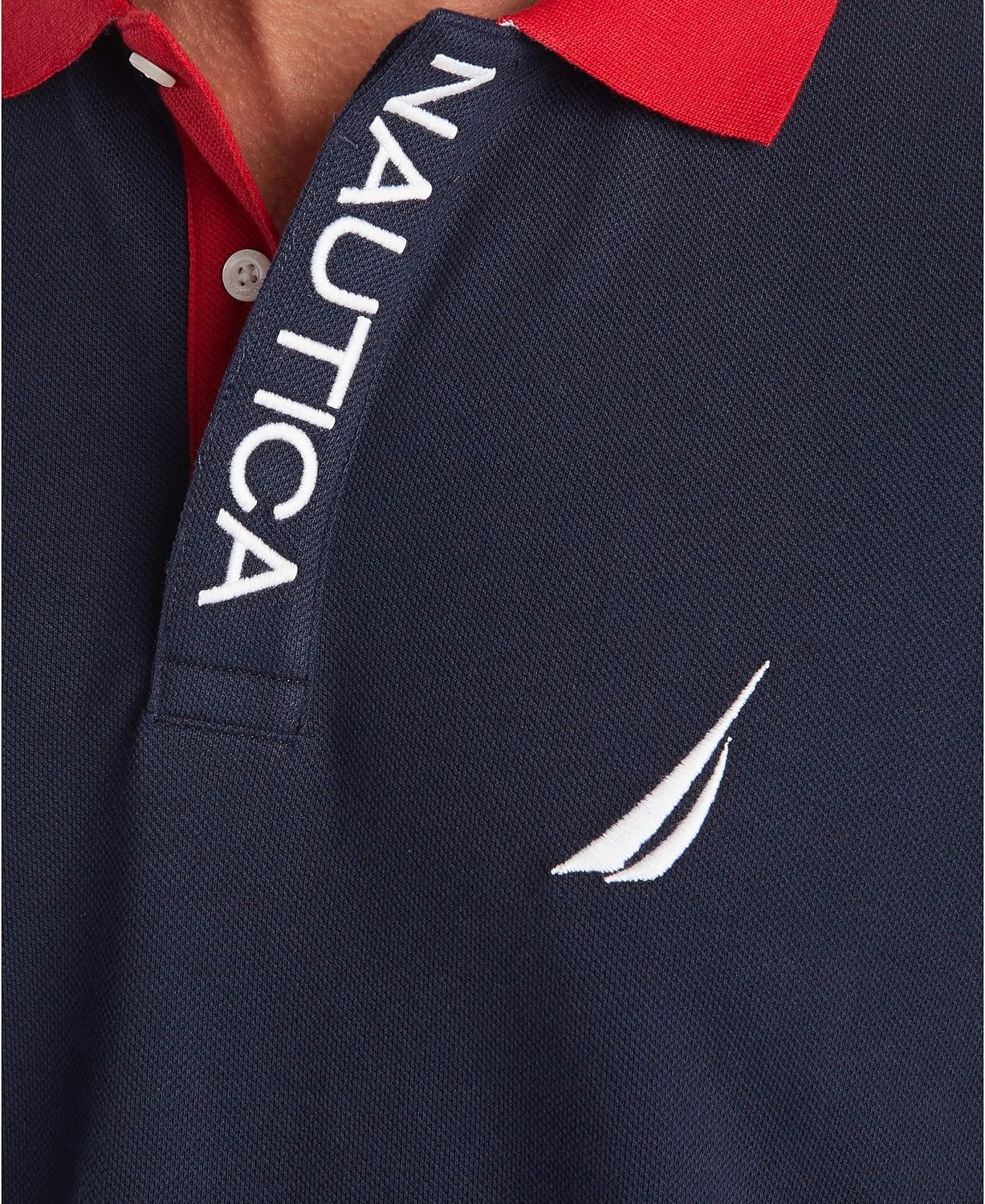 image:imageNautica Mens Short Sleeve Color Block Performance Pique Polo ShirtNavy