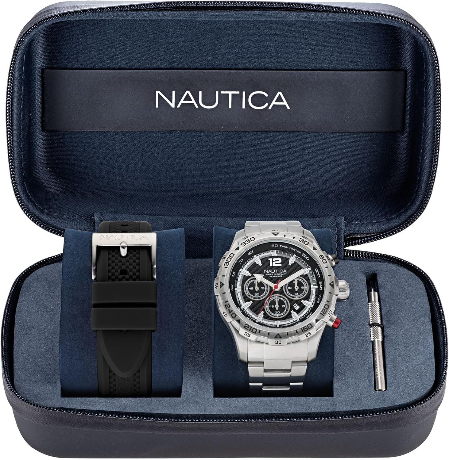 image:imageNautica Mens Stainless Steel Bracelet amp Black Silicone Strap Watch Model NAPNSS405