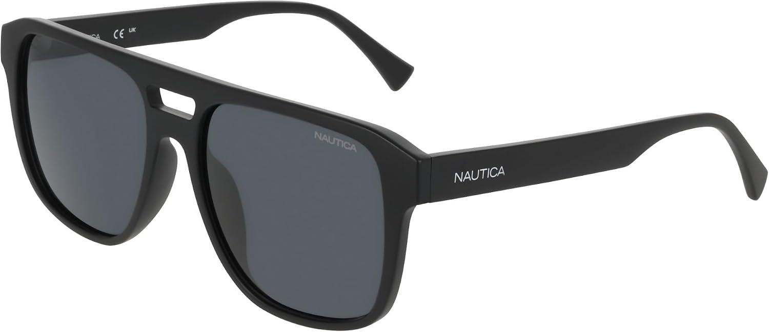 image:imageNautica Mens Sunglasses N918SP Matte Black with Solid Smoke Polarized Lens