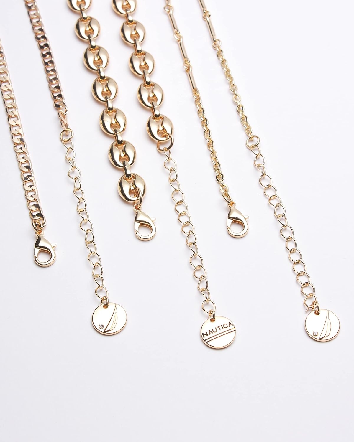 image:imageNautica Three Row Layered Necklace for Women 14K Yellow Gold Plated Alloy Yellow Statement Chain Puffy Link Curb Chains 1620 Inches