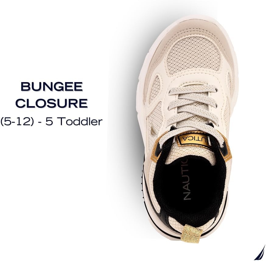 image:imageNautica Toddler Boys amp Girls Athletic Running Sneakers Lightweight Breathable Mesh Tennis Shoes with Bungee Laces Comfortable Walking amp School FootwearBone Black Gold