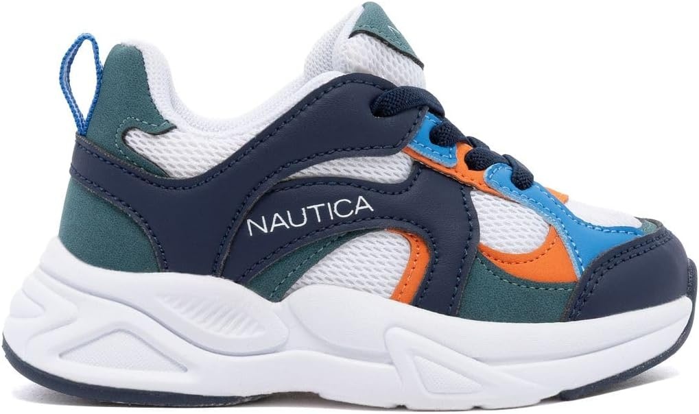 image:imageNautica Toddler Boys amp Girls Athletic Running Sneakers Lightweight Breathable Mesh Tennis Shoes with Bungee Laces Comfortable Walking amp School FootwearNavy Teal Orange