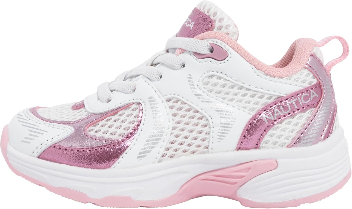 image:imageNautica Toddler Boys amp Girls Athletic Running Sneakers Lightweight Breathable Mesh Tennis Shoes with Bungee Laces Comfortable Walking amp School FootwearWhite Pink Metallic