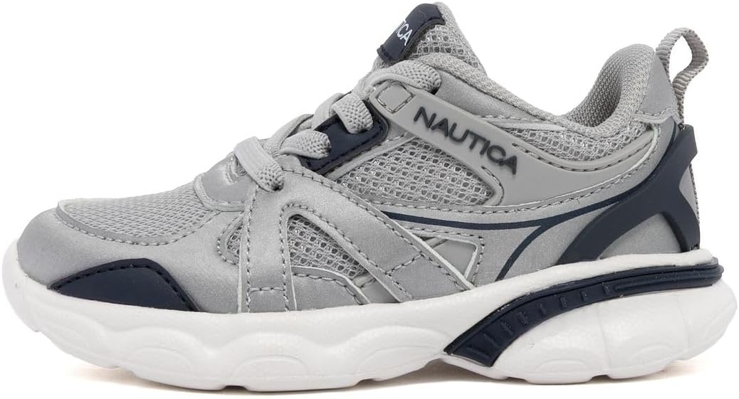image:imageNautica Toddler Boys amp Girls Athletic Running Sneakers Lightweight Breathable Mesh Tennis Shoes with Bungee Laces Comfortable Walking amp School FootwearWhite Silver Navy