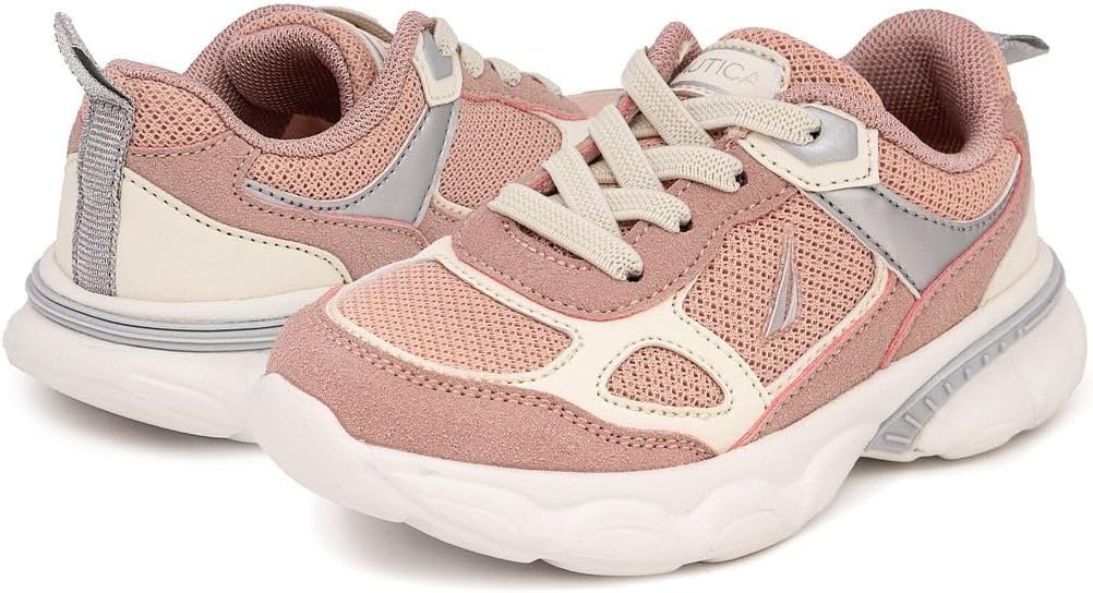 image:imageNautica Toddler Boys amp Girls Athletic Running Sneakers Lightweight Breathable Mesh Tennis Shoes with Bungee Laces Comfortable Walking amp School FootwearPink Bone Grey