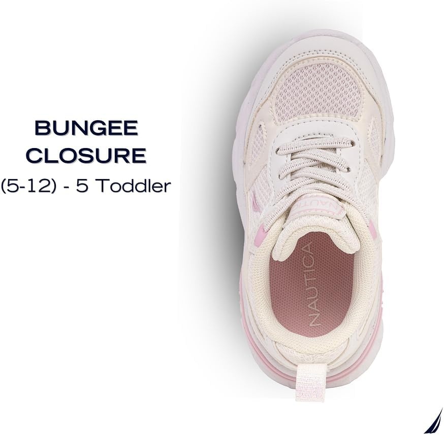 image:imageNautica Toddler Boys amp Girls Athletic Running Sneakers Lightweight Breathable Mesh Tennis Shoes with Bungee Laces Comfortable Walking amp School FootwearWhite Iridescent Pink