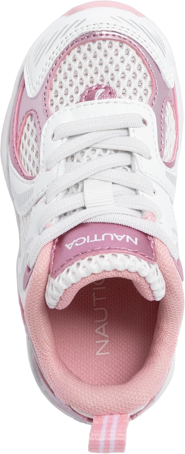 image:imageNautica Toddler Boys amp Girls Athletic Running Sneakers Lightweight Breathable Mesh Tennis Shoes with Bungee Laces Comfortable Walking amp School FootwearWhite Pink Metallic