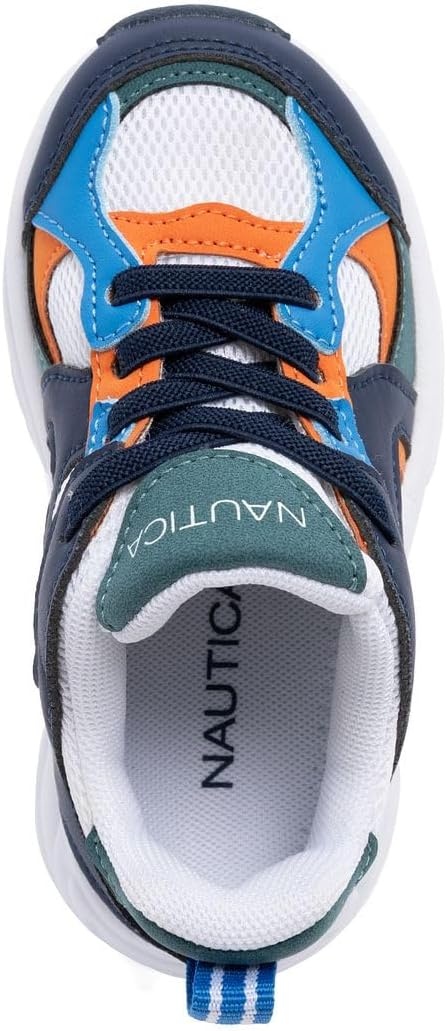 image:imageNautica Toddler Boys amp Girls Athletic Running Sneakers Lightweight Breathable Mesh Tennis Shoes with Bungee Laces Comfortable Walking amp School FootwearNavy Teal Orange