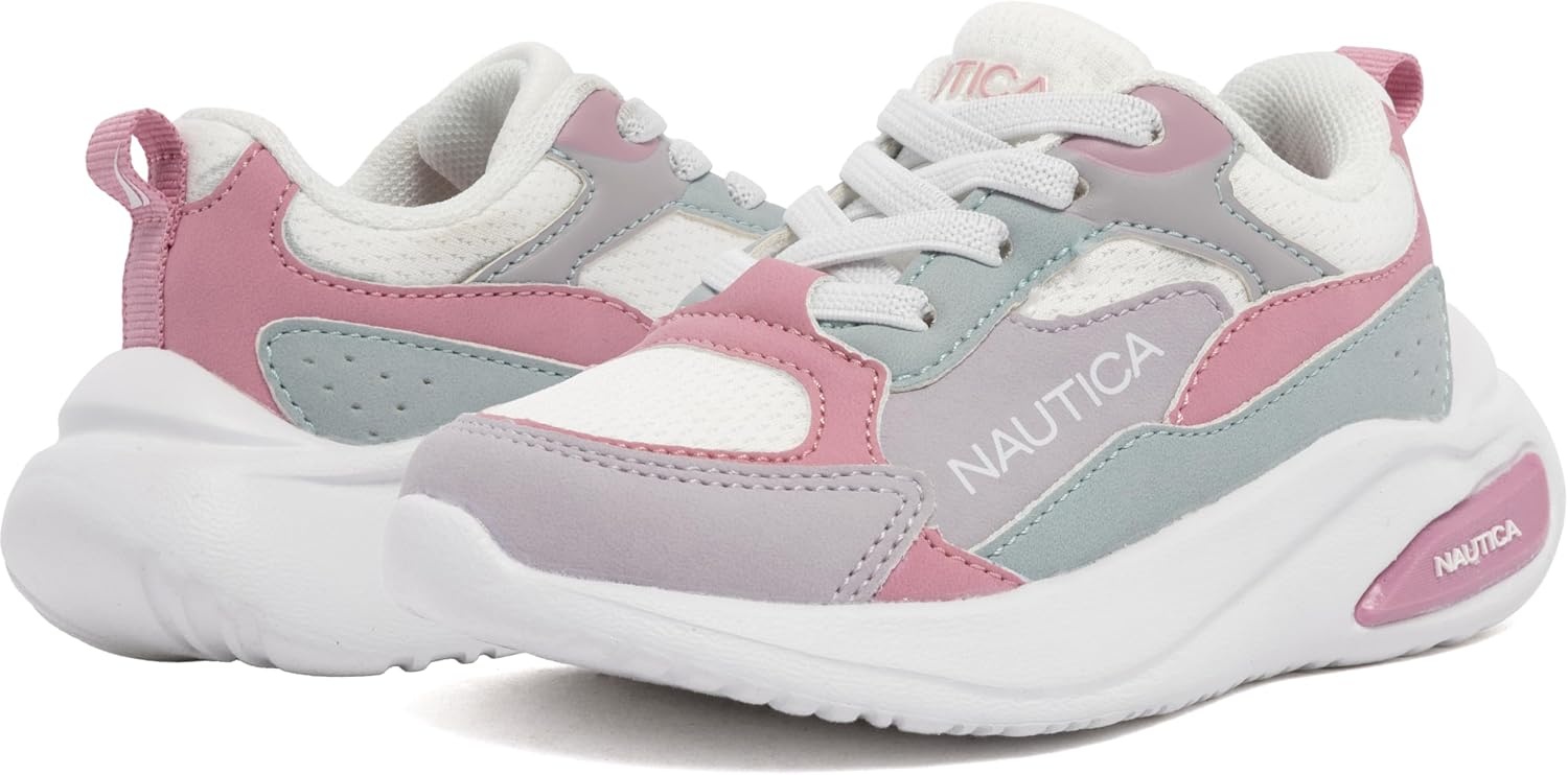 image:imageNautica Toddler Boys amp Girls Athletic Running Sneakers Lightweight Breathable Mesh Tennis Shoes with Bungee Laces Comfortable Walking amp School FootwearPink Lilac Blue