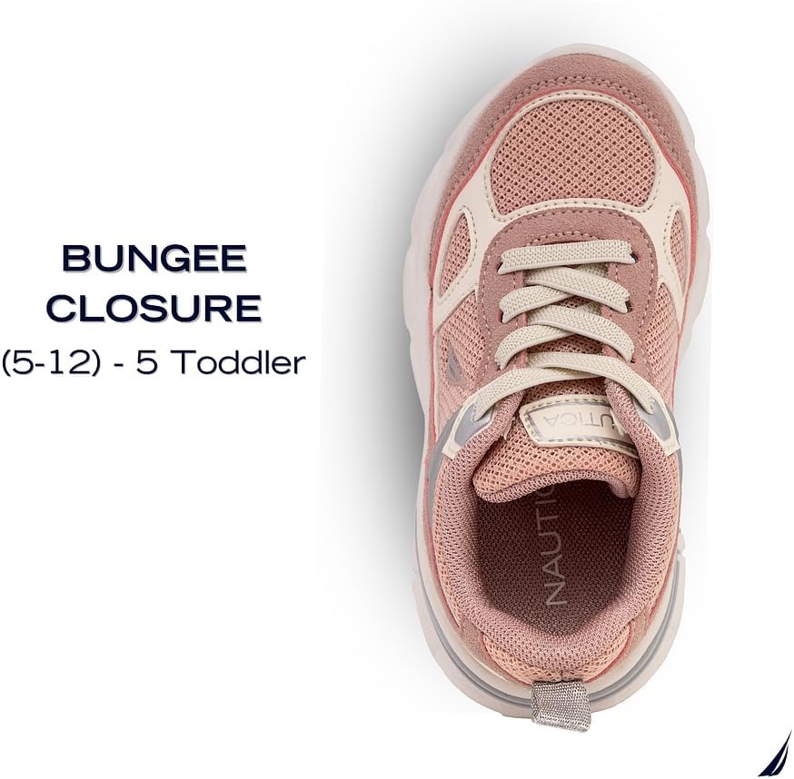 image:imageNautica Toddler Boys amp Girls Athletic Running Sneakers Lightweight Breathable Mesh Tennis Shoes with Bungee Laces Comfortable Walking amp School FootwearPink Bone Grey