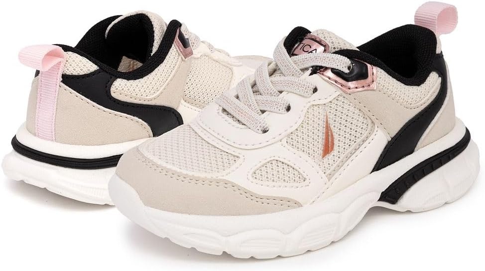 image:imageNautica Toddler Boys amp Girls Athletic Running Sneakers Lightweight Breathable Mesh Tennis Shoes with Bungee Laces Comfortable Walking amp School FootwearBone Black Gold