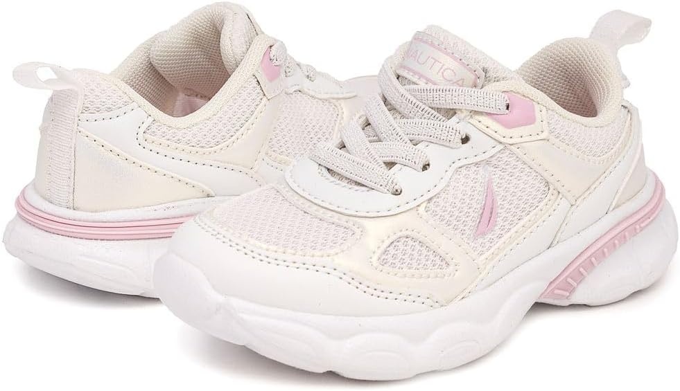 image:imageNautica Toddler Boys amp Girls Athletic Running Sneakers Lightweight Breathable Mesh Tennis Shoes with Bungee Laces Comfortable Walking amp School FootwearWhite Iridescent Pink