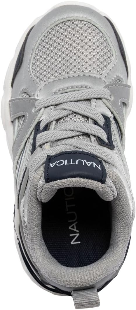 image:imageNautica Toddler Boys amp Girls Athletic Running Sneakers Lightweight Breathable Mesh Tennis Shoes with Bungee Laces Comfortable Walking amp School FootwearWhite Silver Navy