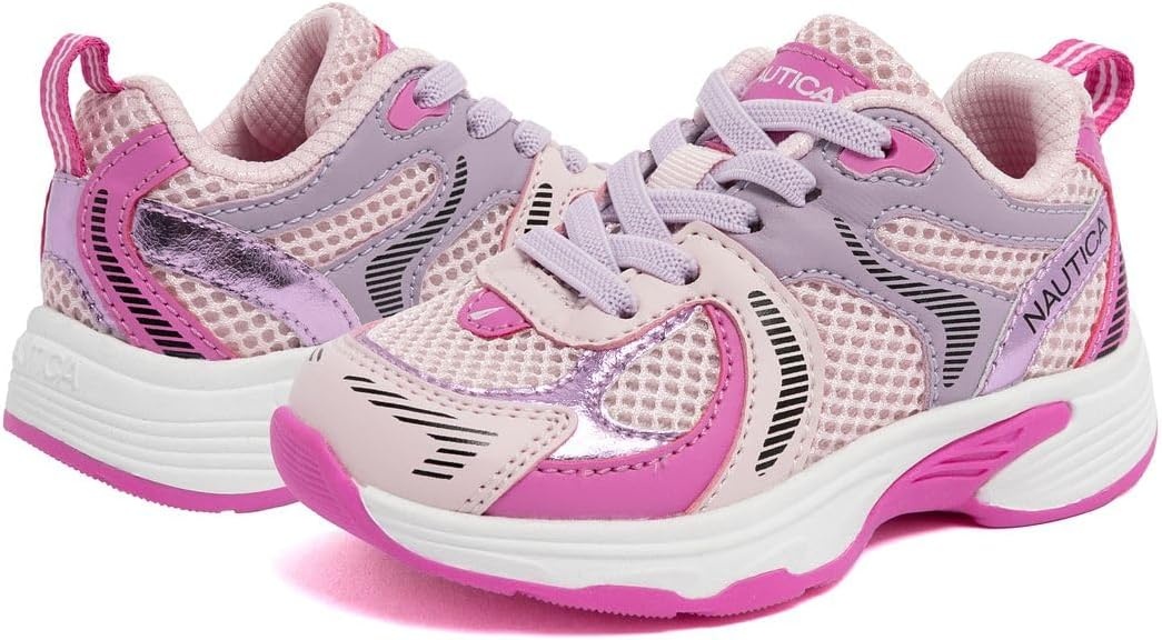 image:imageNautica Toddler Boys amp Girls Athletic Running Sneakers Lightweight Breathable Mesh Tennis Shoes with Bungee Laces Comfortable Walking amp School FootwearPink Purple