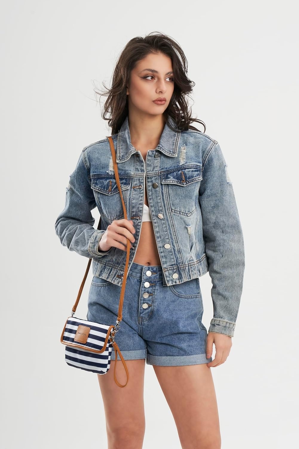 image:imageNautica Womens Rfid Blocking Mini CrossbodyIndigoBoneSand