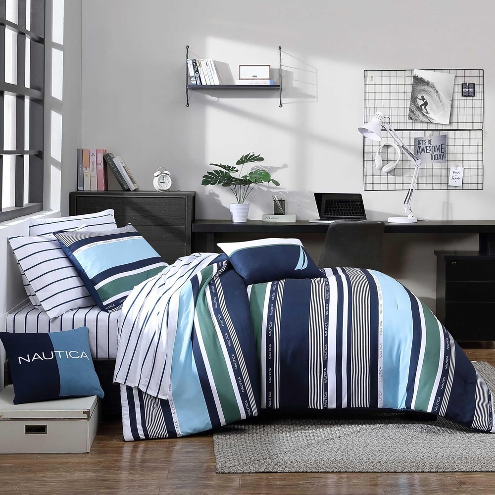 image:imageNautica TwinTwin XL Comforter Set Cotton Bedding with Matching Sham Patchwork Print Bed Set Medium Weight for Year Round Use Dorm Essentials Mason BlueElliot Blue
